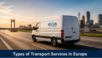 Diferentes tipos de serviços de transporte na Europa, incluindo carrinhas de entrega expresso e operações logísticas de carga completa